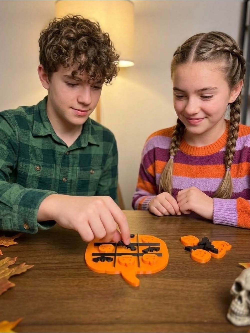 Hand Crafted 3D Printed Orange Pumpkin & Bats Tic-Tac-Toe Game